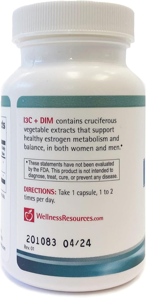 Wellness Resources I3C + DIM for Healthy Estrogen Metabolism, Detoxification (60 capsules) - 300mg I3C + 100mg DIM - Vegan, Gluten-Free...