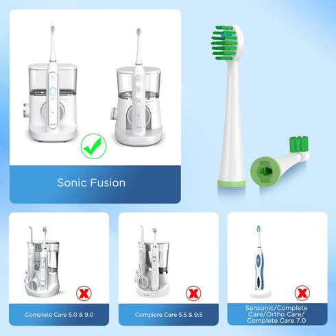 Replacement Toothbrush Heads for Water Pik Sonic Fusion (SF-01 / SF-02 / SF-03 / SF-04), Compact, with Covers, 5 Count, White...