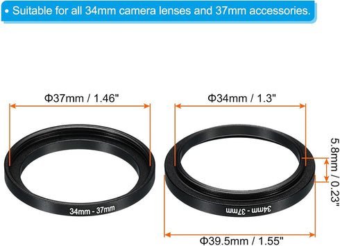 PATIKIL 34mm-37mm Metal Step Up Ring, Camera Lens Filter Adapter Ring Aluminum Filter Adapter Ring for Camera Lenses Hood, Black...