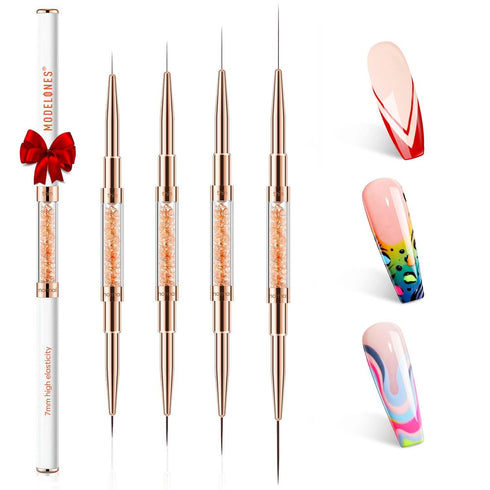 modelones Nail Art Brushes, Super Fine Thin Liner Nail Brush Set Sizes 7/11/15/20mm for Nail Gel Polish Painting Designs with Acrylic Rhinestone H...