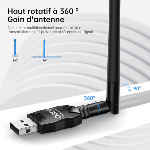Long Range Class 1 Bluetooth Adapter, QGOO USB Bluetooth Adapter for PC 5.0+EDR, Bluetooth Dongle Wireless Bluetooth Receiver for Speaker, Keyboar...