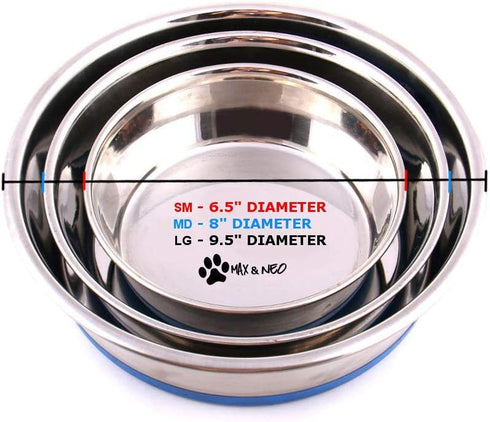 Max and Neo Heavyweight Non-Skid Rubber Bottom Stainless Steel Dog Bowl - We Donate a Bowl to a Dog Rescue for Every Bowl Sold (Small - 32oz - 6.5...