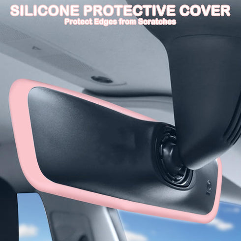 Rear View Mirror Cover Pink Rear View Mirror Accessories, Car Rear View Mirror Protector Frame Silicone Automotive Mirror Frame Compatible with Mo...