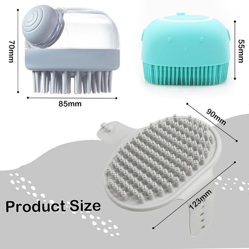 ELEGX Pet Grooming Bath Massage Brush with Soap and Shampoo Dispenser Soft Silicone Bristle for Long Short Haired Dogs Cats Shower (Grey+Blue+Mass...