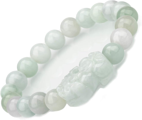ZenBless Fengshui Wealth Prosperity White Real Jade Bracelet For Women Men 10mm Bead with Pi Xiu/Pi Yao Attract and Good Luck Light Green...
