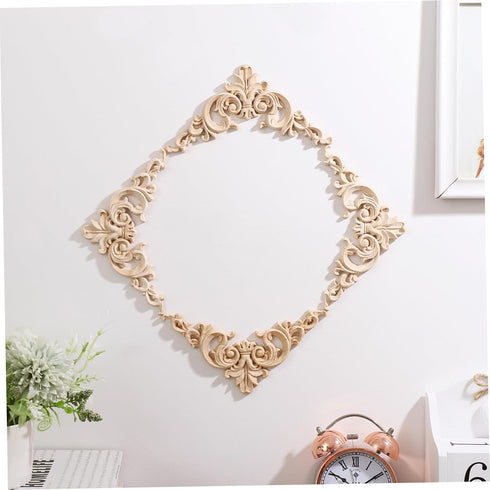 Garneck 4PCS Wood Carved Corner Onlay Applique Frame Unpainted Furniture Corner Applique Supplies Wall Cabinet Decor...