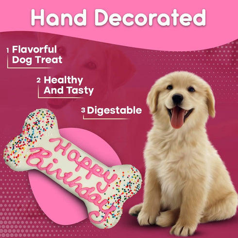 Girl Happy Birthday Dog Bone | Molasses Based Recipe with Human Grade Ingredients Wheat, Corn, and Soy Free | 100% Made in USA Edible Dog Bone for...