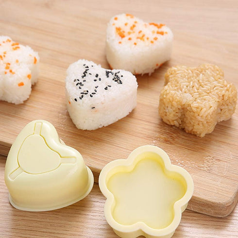 5 Pack Onigiri Sushi Making Mold, Triangle Sushi Press (Large & Small), Heart and Plum Blossom Shaped Sushi Rice Mold, Double Cylindrical Connecto...