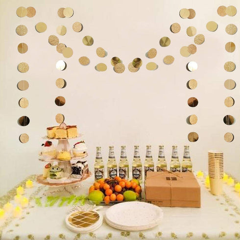6 Pcs Glitter Champagne Gold Paper Circle Dots Garland (52 Feet) Party Hanging Bunting Birthday Party Decorations Engagement Party Bridal Shower W...