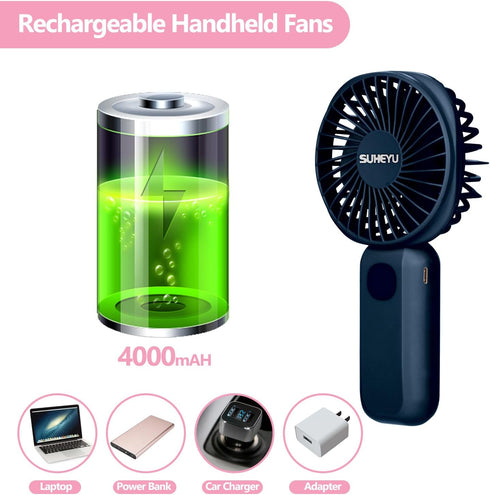 Portable Handheld Fan,Small Fan USB Rechargable with 4000mAh Battery as Powerbank, Mini Fan in LED Nightlight, Cooling Personal Fan for Travel, Ou...