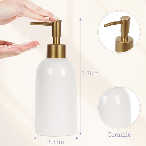 Natheeph 14OZ Ceramic Soap Dispenser Ceramic Soap Pump Dispenser Can Fill Liquid for Bathroom/Kitchen (White)...