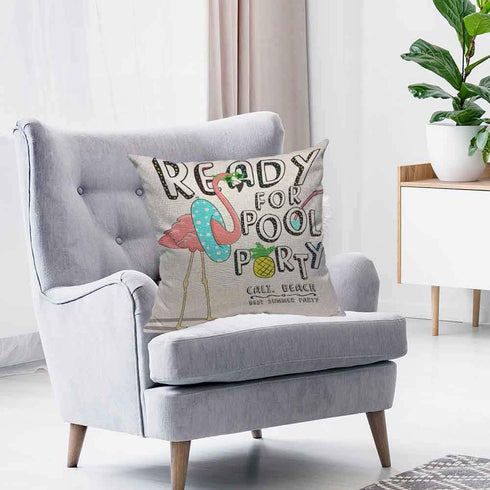 HOSNYE Flamingo Throw Pillow Case Cushion Covers Cool Pink Flamingo Ready for Pool Party Summer Cotton Linen for Couch Bed Sofa Car Waist 18 x 18 ...