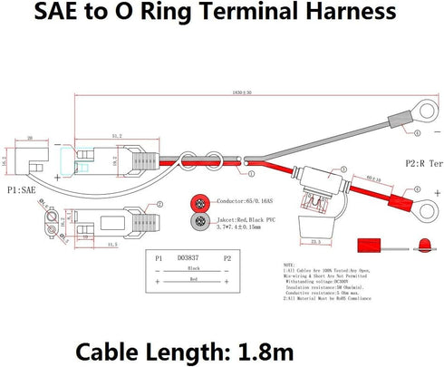 SPARKING 6FT Ring Terminal Cable - SAE to O Ring Terminal Harness Quick Connect/Disconnect Assembly, 10A Fuse (6FT)...