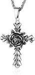 Rose Cross Pendant Necklace for Women Stainless Steel Link Chain Jewelry 21.65"...
