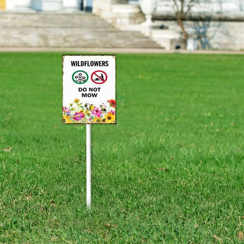 (7x8.8) IN Wildflowers Do Not Mow Metal Yard Sign With Stake For Lawn Garden Farm Decor No Mow Lawn Sign Stand Tin Lawnmowner Sign Wildflowers Gar...