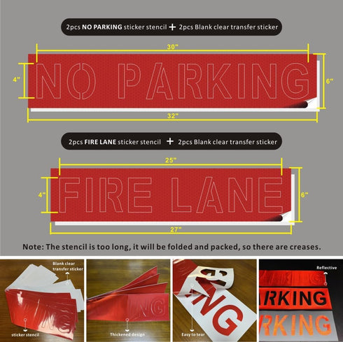 4 pcs 4 Inch FIRE Lane No Parking Stencil-Vinyl Self Adhesive Parking Lot Stencils-Pavement Letter Spray Painting Sticker Stencil-6x59" No Parking...