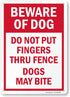 SmartSign 14 x 10 inch “Beware of Dog - Do Not Put Fingers Thru Fence, Dogs May Bite” Metal Sign, 40 mil Laminated Rustproof Aluminum, Red and Whi...