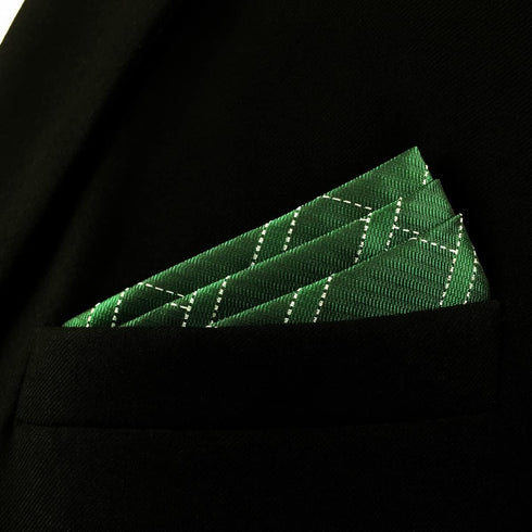 SHLAX&WING Green Checkered Mens Silk Pocket Square Unique Design Large 12.6 inches...