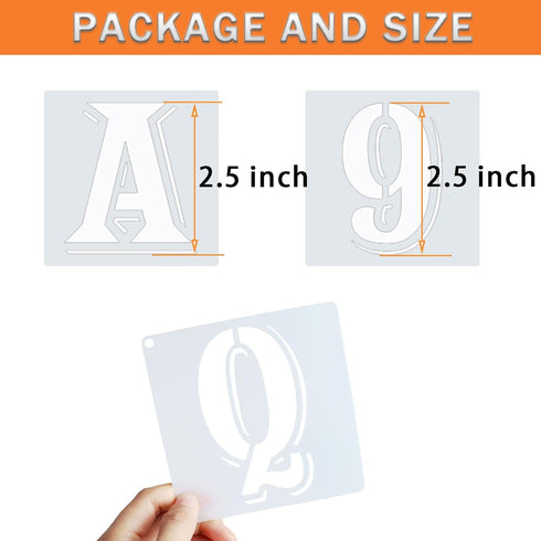 2.5 Inch Letter Stencils Symbol Numbers Craft Stencils, 42 Pcs Reusable Plastic Alphabet Templates for Painting on Wood, Wall, Fabric, Rock, Glass...
