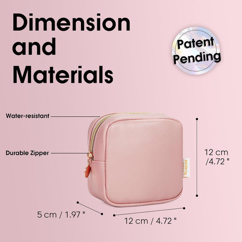 Wandering Nature Small Makeup Bag for Purse Mini Make up Pouch Cute Cosmetic Pouch for Women with Slip-in Pockets Eco Vegan Leather, Pink...