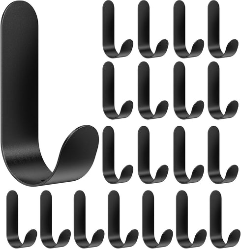Adhesive Towel Hooks, 20 PCS Stainless Steel Self Adhesive Wall Hooks, Black Heavy Duty Shower Hook, Waterproof Oilproof Rustproof for Bathroom, K...