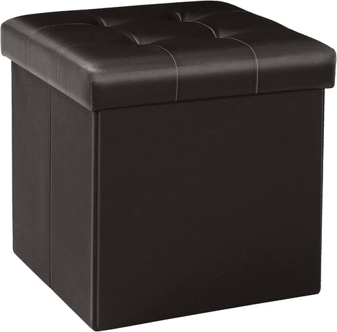 B FSOBEIIALEO Folding Storage Ottoman Cube Footrest Faux Leather for Living Room Seat Chest Brown 12.6"X12.6"X12.6"...
