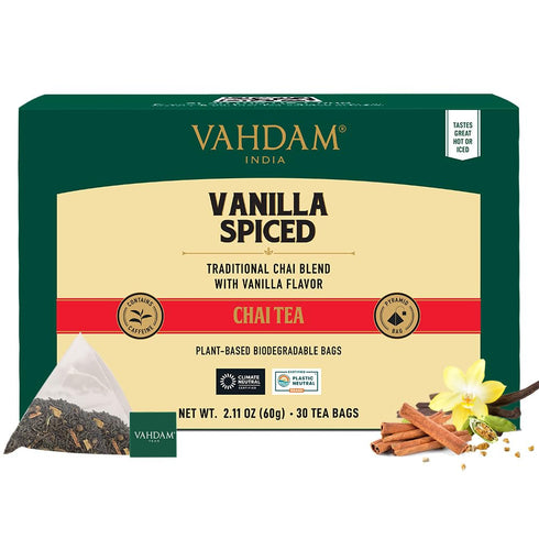 VAHDAM, Vanilla Chai Tea Bags (30 Count) High Caffeine, Non GMO, Gluten Free | Individually Wrapped, Full-bodied & Malty | No Artificial Flavor | ...