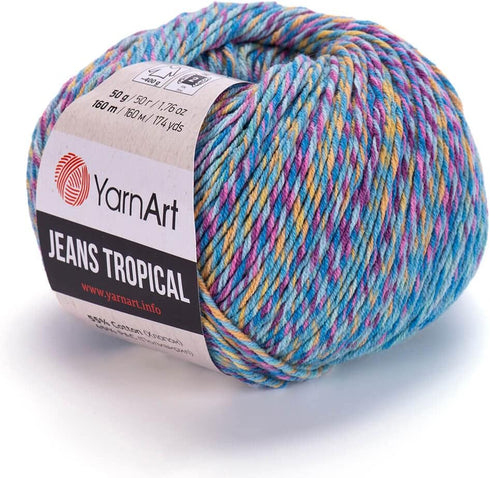 55% Cotton 45% Pac YarnArt Jeans Tropical Multicolor Sport Yarn 1 Skein/Ball 50 gr 174 yds (618)......