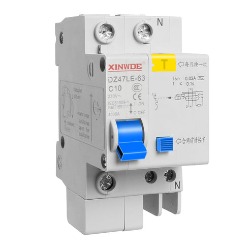 Aopin 1 Poles 10A 230V Miniature Circuit Breaker Low-Voltage DZ47-63 DIN Rail Mount, Residual Current Circuit Breaker Leakage Overload Short Circu...