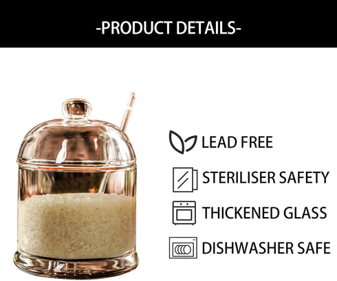 2 Pieces Glass Spice Container with Lids, Clear Sugar Bowl with Spoons Sugar Container Storage Canisters Jars for Salt Sugar Spice Tea...
