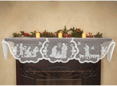 DoubleWood 20"x90" Christmas Decor Fireplace Scarf Fireplace Cloth White Lace Jesus Christmas Decorations Table Runner Winter Mantle Scarves Cover...