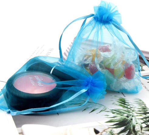 50pcs Organza Bags 3.54''x4.33''(9x11cm) Satin Drawstring Organza Pouch Wedding Party Favor Gift Bag Jewelry Watch Bags-Aqua Blue...