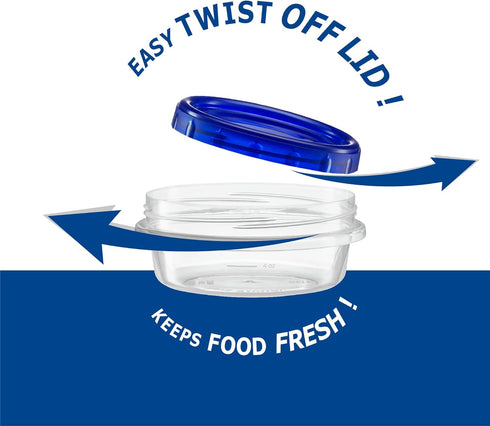 Elegant Disposables Twist Top Deli Containers Food Storage Containers Blue Screw on Lid Reusable Stackable Leakproof Airtight, pack of 10-8 oz con...