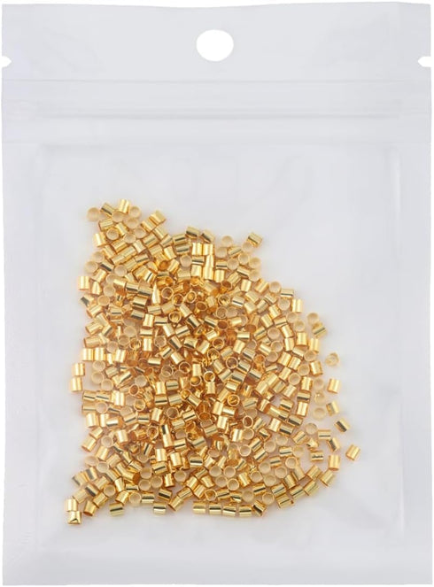 500 Pcs Crimp Beads for Jewelry Making - 18K Gold Plated Brass 2x2 mm Crimping Beads, Column Stoppers to Secure The Ends of Jewelry Strings, Crimp...