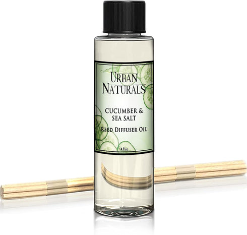 Urban Naturals Cucumber Sea Salt Reed Diffuser Oil Refill Kit | Fresh, Crisp Cucumber, Agave Leaves & Sea Salt | Essential Oil Room Scent + Replac...