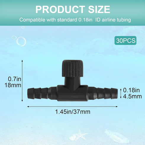 30 Pack Aquarium Air Control Valves for 3/16" ID Air Tube Fish Tank Single Way Air Flow Controllers Regulators Adjustable Black Plastic Aquarium H...