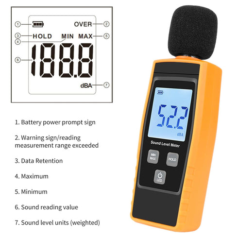 Decibel Meter, Digital Sound Level Meter Sound Noise Meter with 30 to 130 dBA Measuring Range, Data Hold, Digital Noise Meter Decibel Monitoring T...