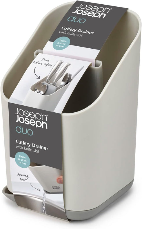 Joseph Joseph Duo Kitchen Sink Cutlery Drainer with Knife Slot, Kitchen Sink Drying Rack Cutlery Organizer, Grey...