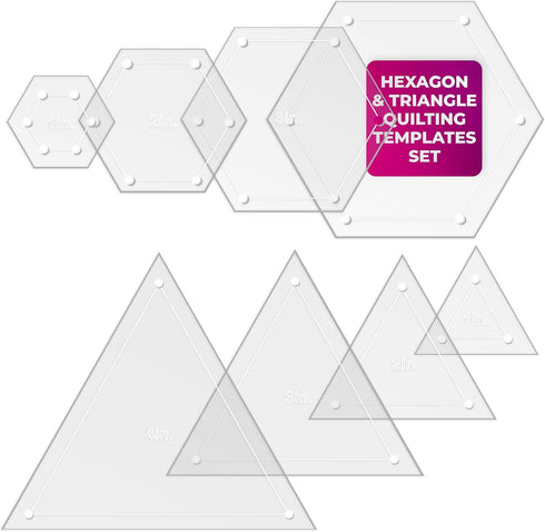 Quilting Acrylic Template Set | Precision Tools for Quilting Enthusiasts | Hexagon & Triangle Design | Includes Sizes 4", 3", 2", 1" | 1/8 Clear A...