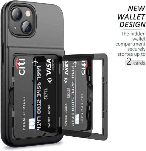 WeLoveCase for iPhone 13 / iPhone 14 Wallet Case with Credit Card Holder & Hidden Mirror, Two Layer Shockproof Heavy Duty Protection Cover Protect...