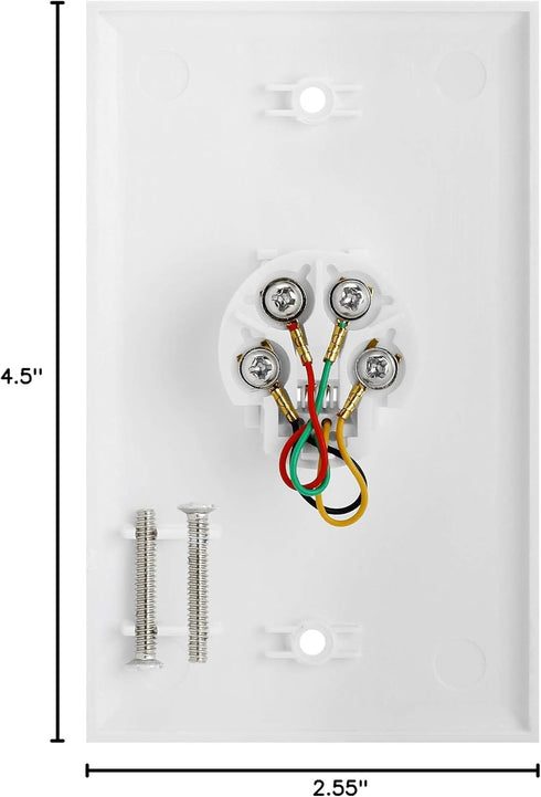 Cmple - Single RJ11 Connector with 4 Conductors Phone Wall Plate Jack 6P4C Telephone Single Jack Wallplate with Screws...