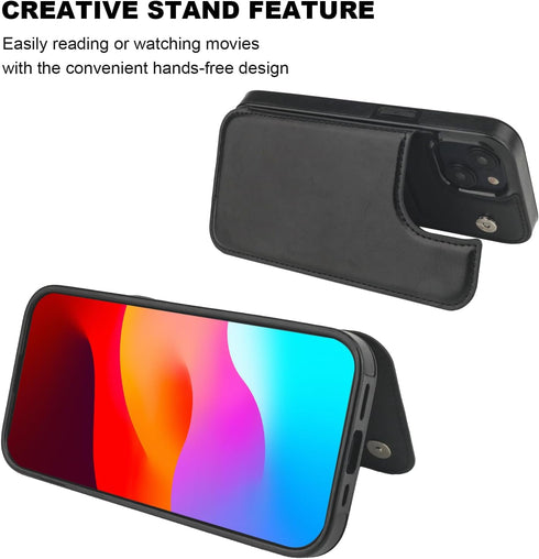 Compatible with iPhone 15 Wallet Case with Card Holder, PU Leather Kickstand Card Slots Case, Double Magnetic Clasp and Durable Shockproof Cover 6...