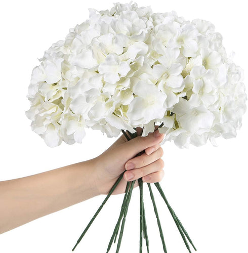 10pcs Hydrangea Silk Flowers Heads with Stems Artificial Hydrangea Flowers for Wedding Home Party Baby Shower Decor (White)...