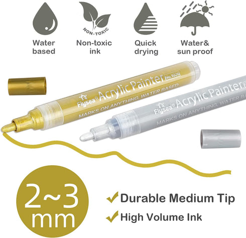 Acrylic Paint Pens, 12 Pack (3 Black 3 White 3 Gold 3 Silver) 3mm Permanent Painting Markers DIY Craft for Rock Ceramic Glass Wood Plastic Canvas ...