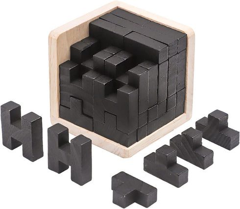 Wooden Brain Teaser Puzzle Skills Builder Shape Pieces Educational Toy for Kids and Adults (Black T and H Shape)...