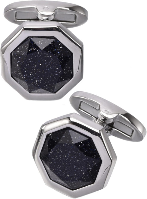 Octagon Goldstone Cufflinks for Men with Gift Box Silver Gold Plated Sparkling Polyhedral Crystal Men Cufflinks for Wedding Shirt Party Birthday A...