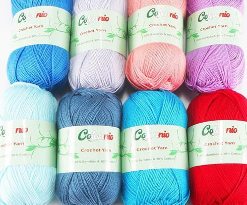 8 Skeins Crochet Knitting Yarn 70% Rayon derived from Bamboo, 30% Cotton Superfine Fingering Weight Sunny Cat Cotonnio Imported (Sun Flower)......