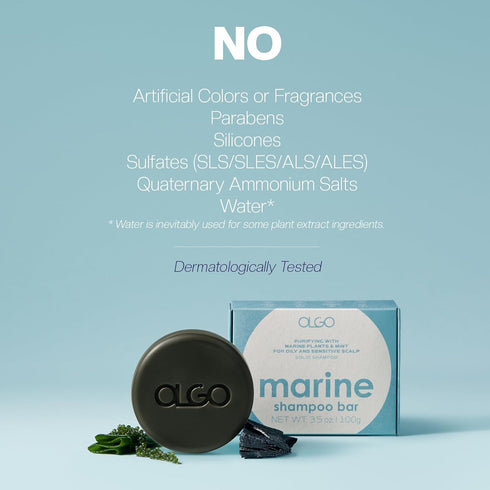 Marine Shampoo Bar 3.5 oz - Vegan certified solid shampoo bar for normal to oily scalp | pH balanced scalp with cooling from Kelp, Sea grapes, Cha...