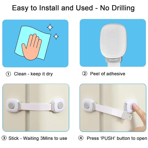 Fursafe&Q Baby Cabinet Locks, Child Safety Cabinet Proofing -Child Safety Strap Locks Adhesive Drawer Fridge Ovens Door Toilet Latches No Drill Mu...