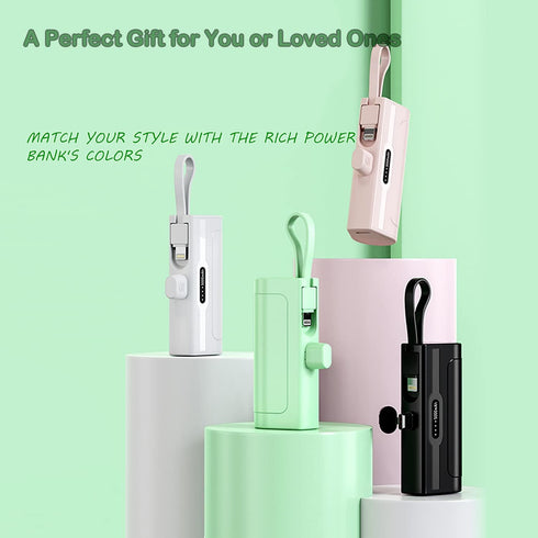 Portable Mini Power Bank Charger for USB C Android Device (Direct Plugin) and for iPhone Apple (Wired), 4800mAh Cute Fast Charge Small Battery Pow...
